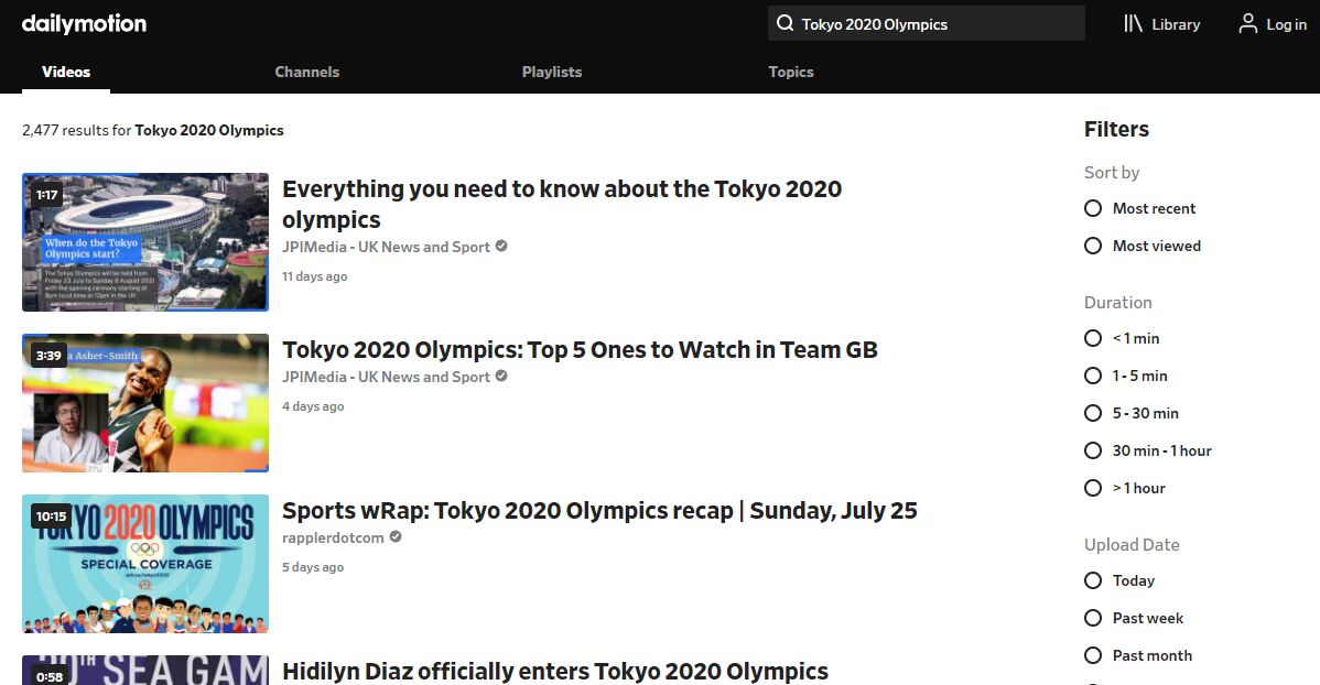 copy Olympics videos link on dailymotion