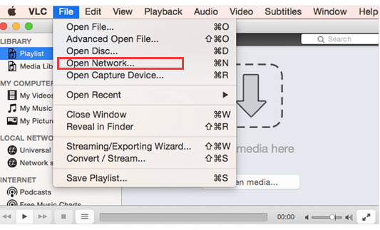 Launch VLC on your Mac and Open Network