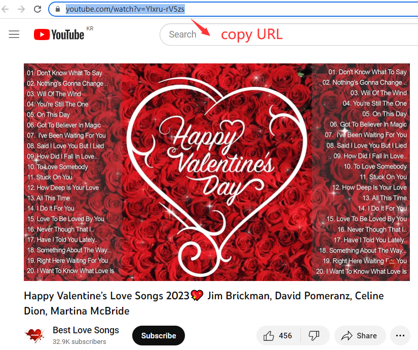 copy YouTube Valentine Day music video URL