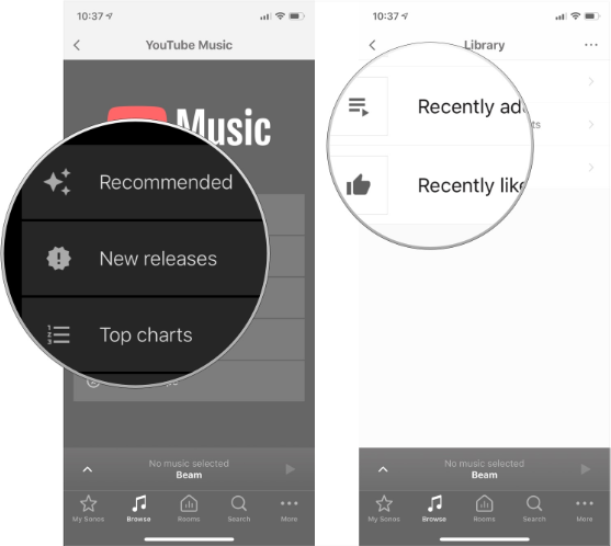Öffnen Sie YouTube-Musik in der Sonos-App